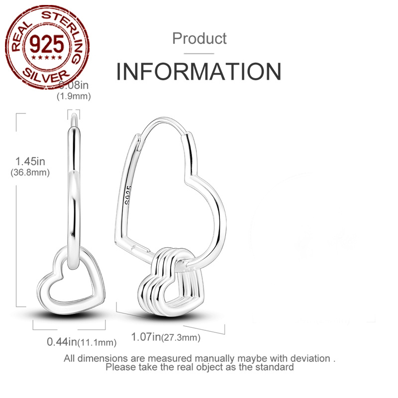 Women's 925 Silver Multi-Ring Heart Stud Earrings with Zirconia